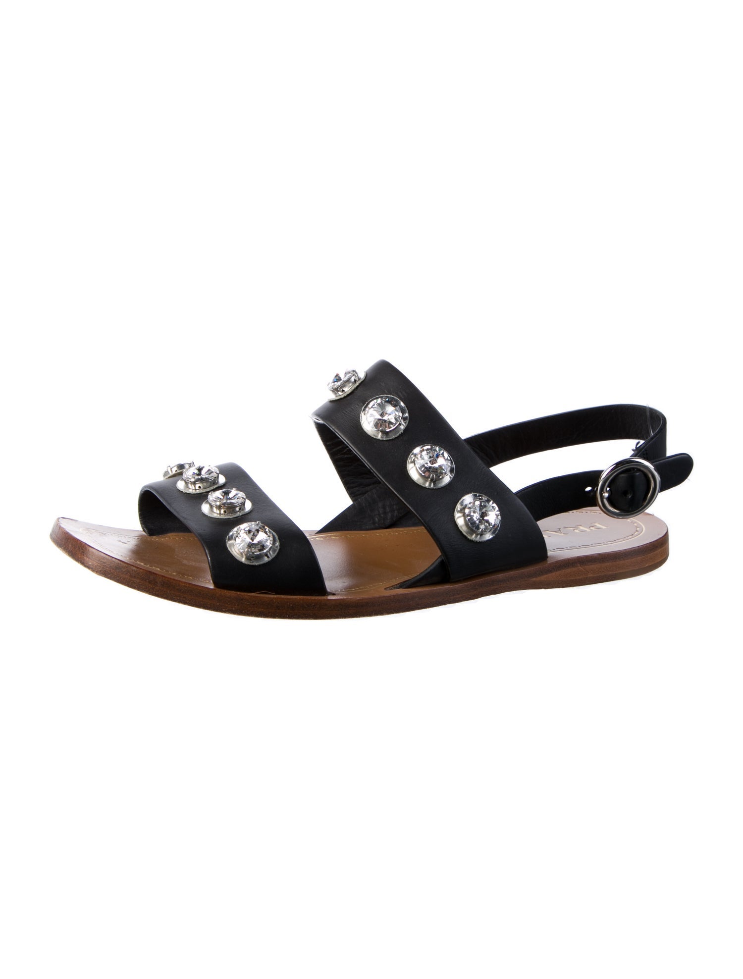 Prada Leather Crystal Embellishments Slingback Sandals